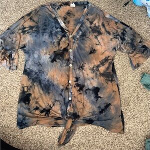 Tie-Dye Button-Up Women's Blouse